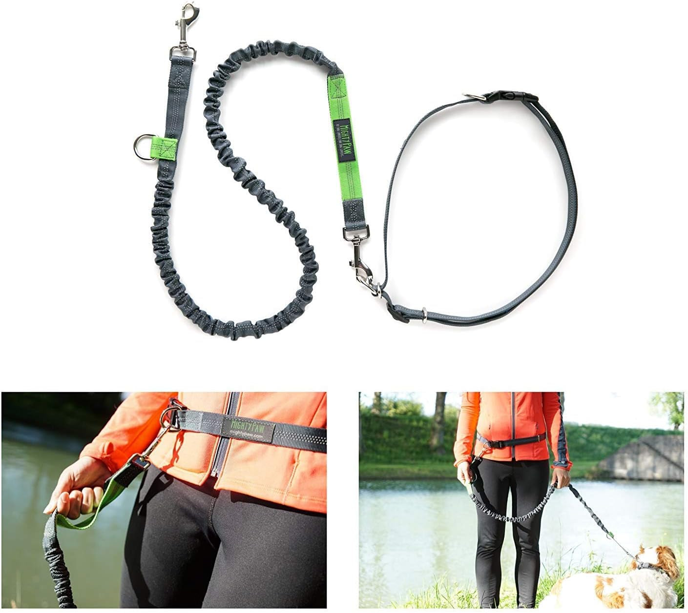 Hands-Free Dog Leash - Adjustable Hip Belt - Reflective Bungee System - Bungee Leash Hands Free - Ideal for Training - Walking - Jogging - Hiking - Dog Leash Running (Grey, 36 Inch)